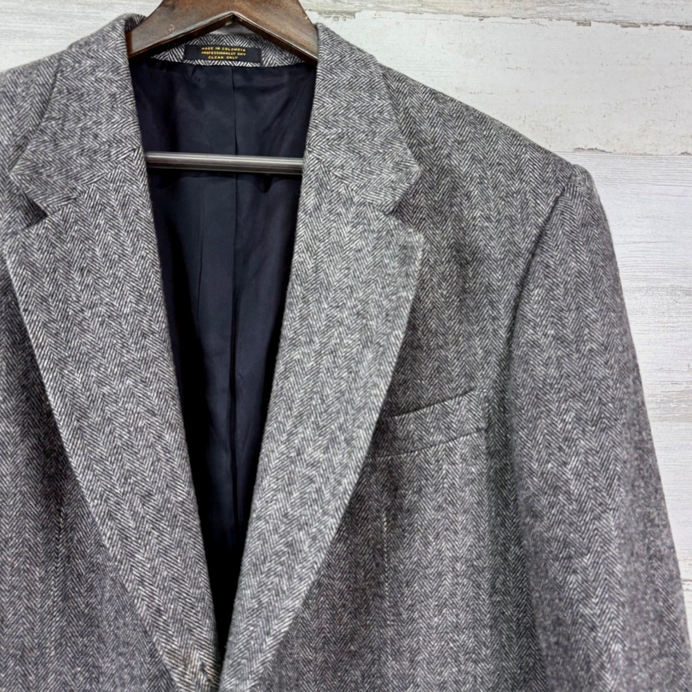 Cricketeer Sport Coat 44R Gray Herringbone Wool Camel Hair Old Money Classic